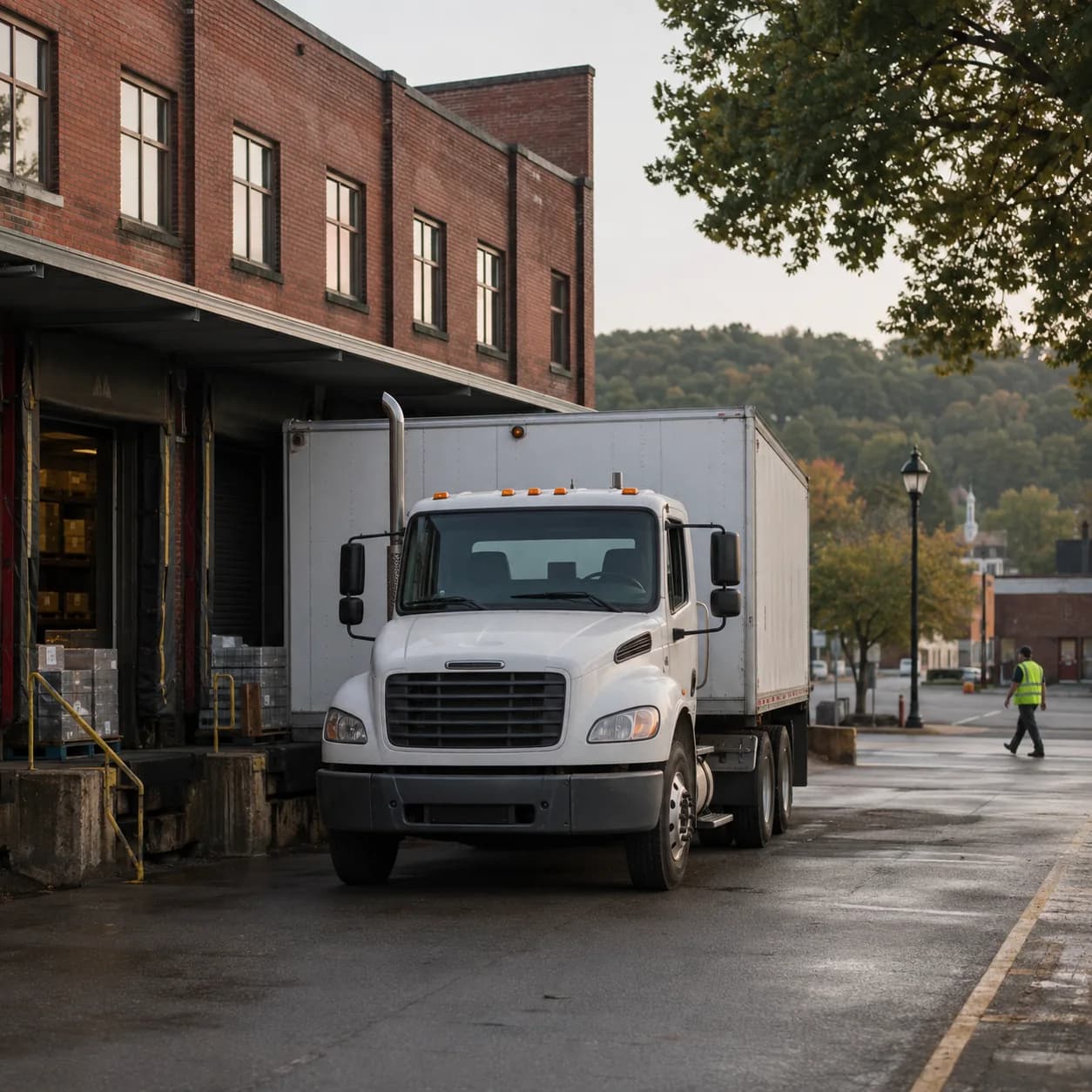 A local delivery truck at a neighborhood wholesale distribution dock