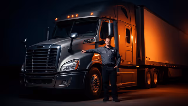 CDL truck driver standing beside a semi truck
